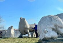 Емблематичната за Ямбол скулптурна композиция „Биковете“ е преместена в центъра на новоизградено кръгово кръстовище